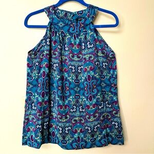 Teal and purple scroll printed sleeveless top size Medium